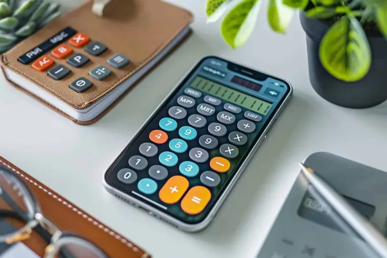 Étudiant calculant une moyenne sur papier avec une calculatrice