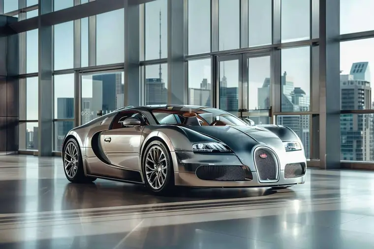Berline Bugatti EB112 bleu foncé exposée dans une collection automobile