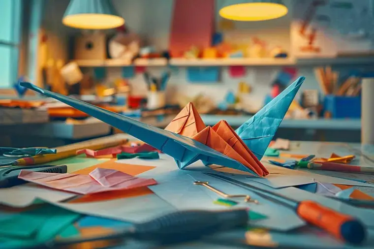 Mains pliant une feuille blanche pour former un avion en papier