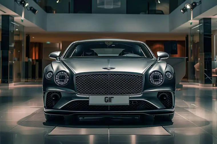 Grand coupé de luxe vert stationné devant une propriété française