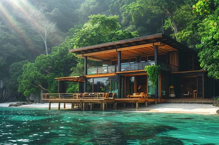 Lodge contemporain dans une oliveraie avec terrasse et vue sur la mer