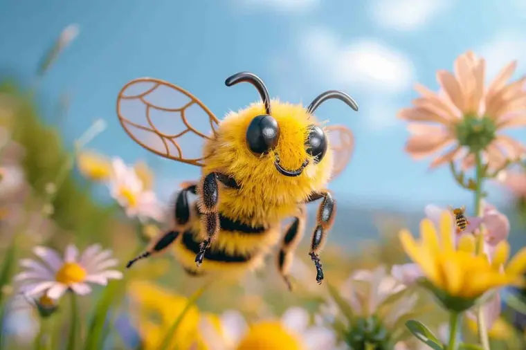 Mains dessinant une abeille au crayon sur un carnet blanc