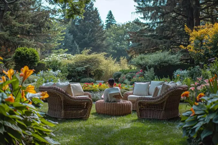 Mobilier de jardin après une intempérie dans un jardin résidentiel
