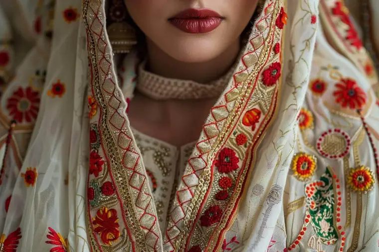 Karakou algérois en velours bordeaux brodé de fil doré sur mannequin