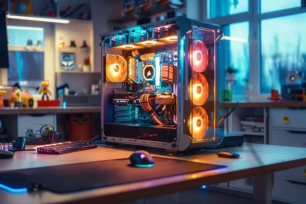Montage d’une carte graphique dans un boîtier de PC gamer ouvert