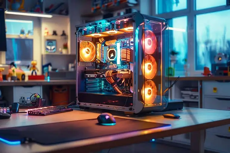 Montage d’une carte graphique dans un boîtier de PC gamer ouvert