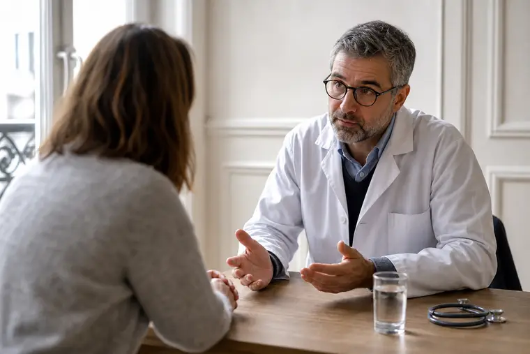 Patient échangeant avec un médecin au sujet du jeûne prolongé