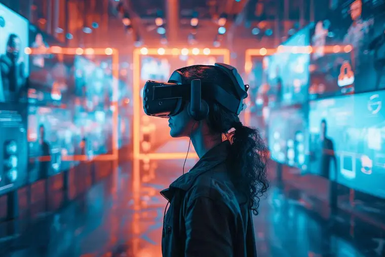 Quatre personnes testent une expérience sociale en réalité virtuelle dans un studio