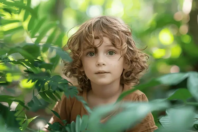 Enfants observant des feuilles avec une enseignante dans un parc