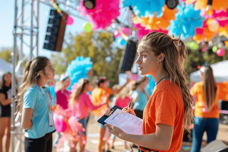 Équipe préparant une piste et une scène pour un festival de danse