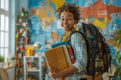 Jeune adulte préparant une valise et des documents de voyage sur une table
